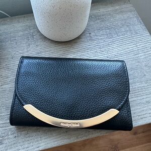 Authentic See By Chloe Black Trifold Wallet with Gold Accent